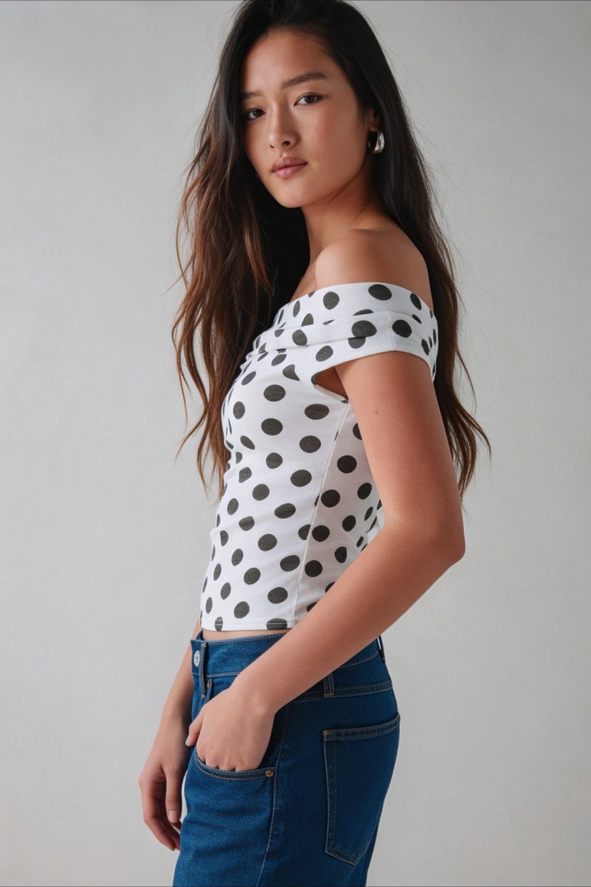 Polka Dot One Shoulder Ruched Crop Top