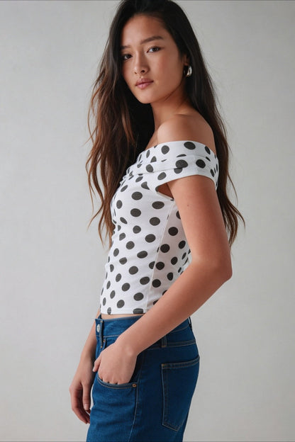 Polka Dot One Shoulder Ruched Crop Top
