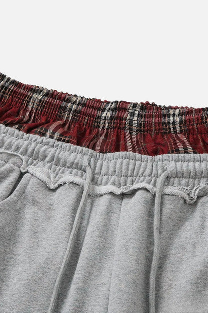 Stripe Plaid Panel Double Waist Wide Leg Pants