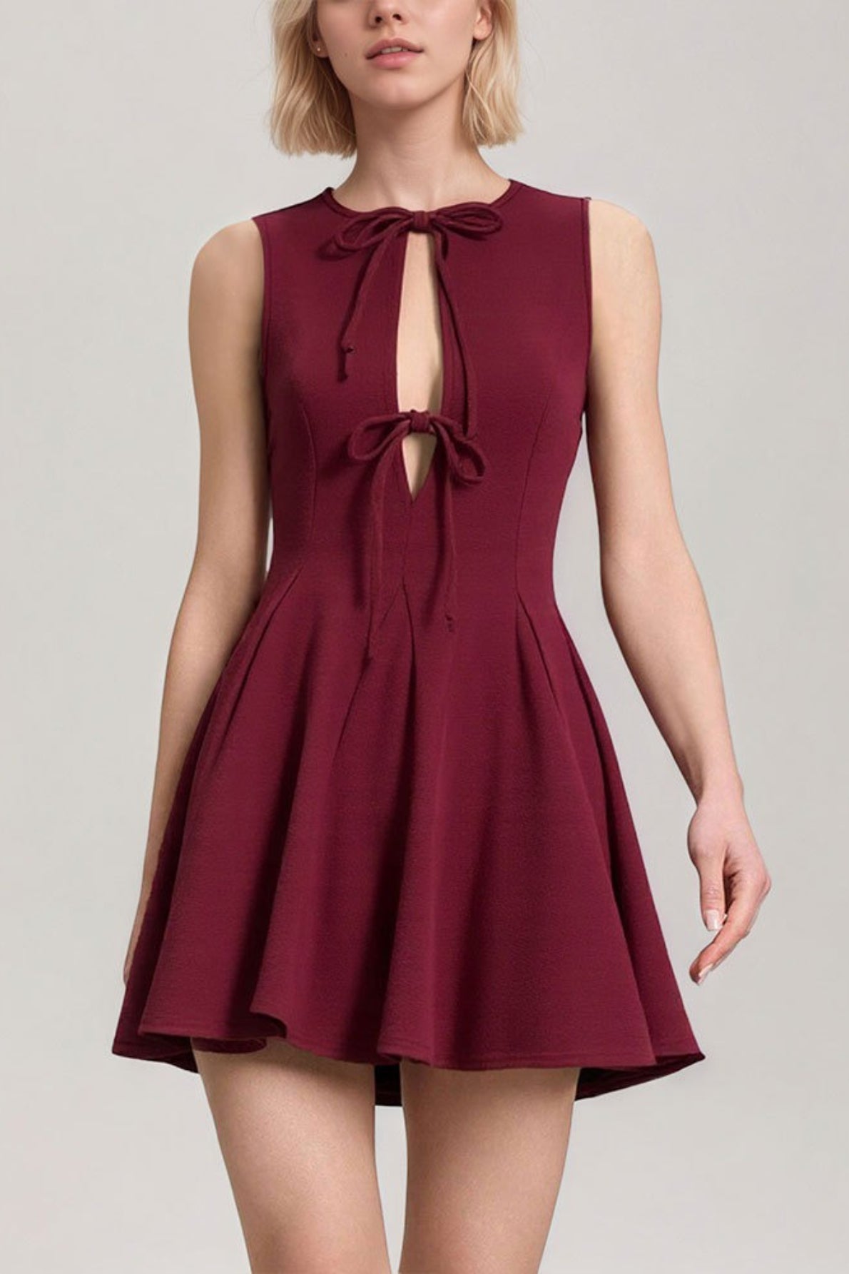 Ruched Corset Bow Detail Sleeveless Mini Dress