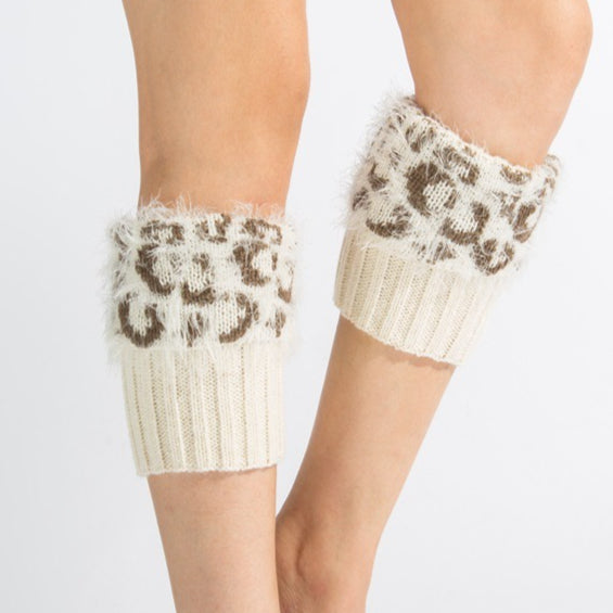 Leopard Print Feather Yarn Boot Cuffs