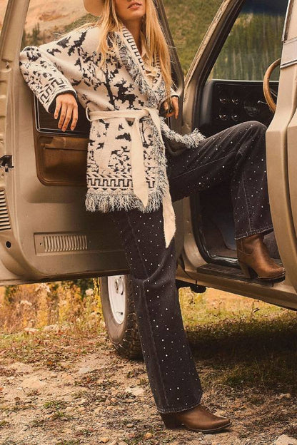 NVLT Knit Fringe Cardigan Sweater