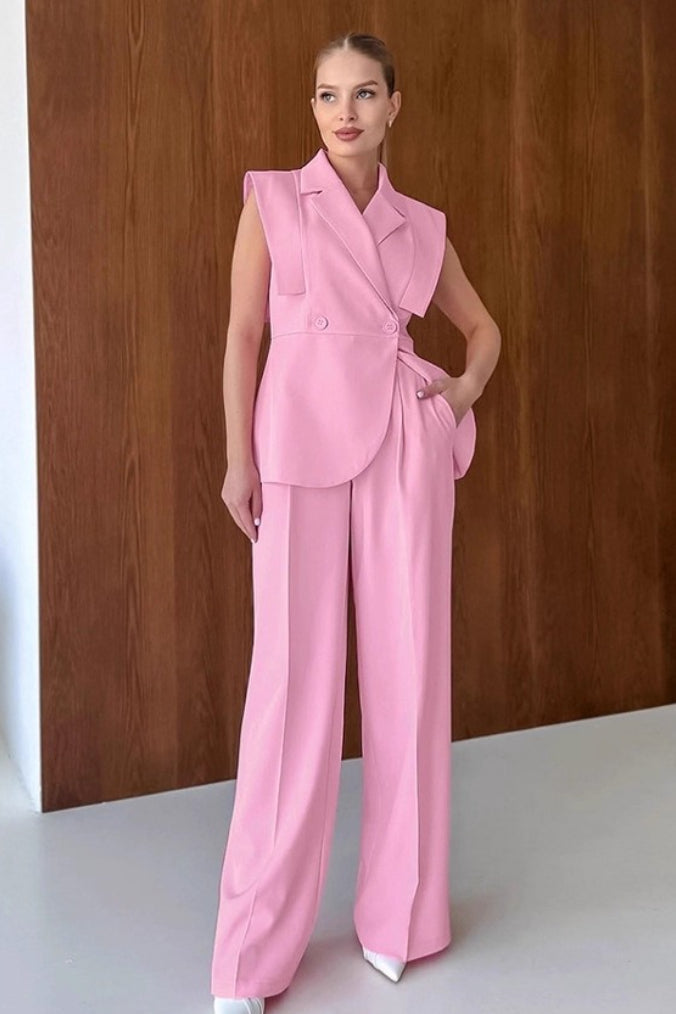 Pink Two Piece Vest Pants Set