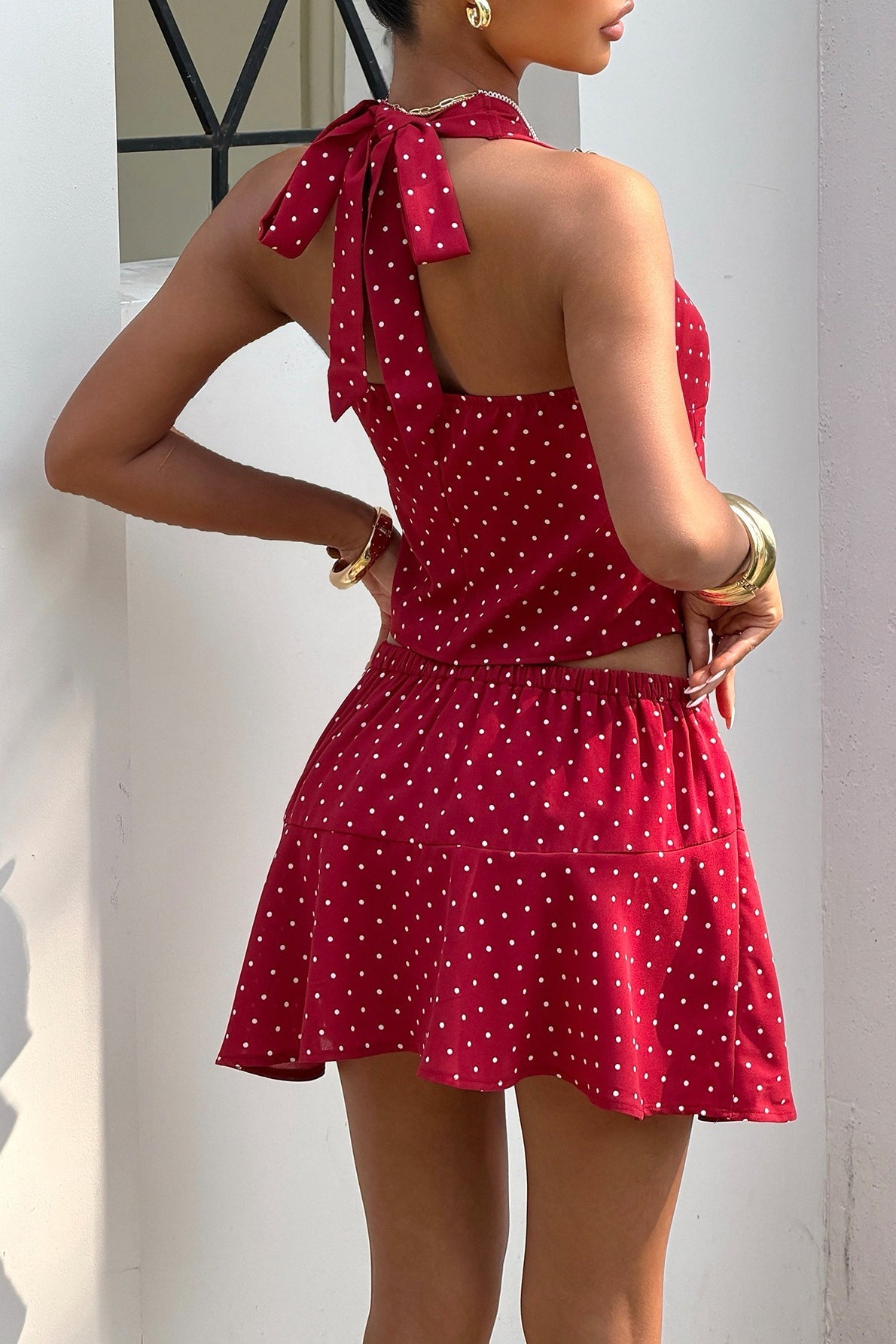 Red Polka Dot Halter Skirt Set