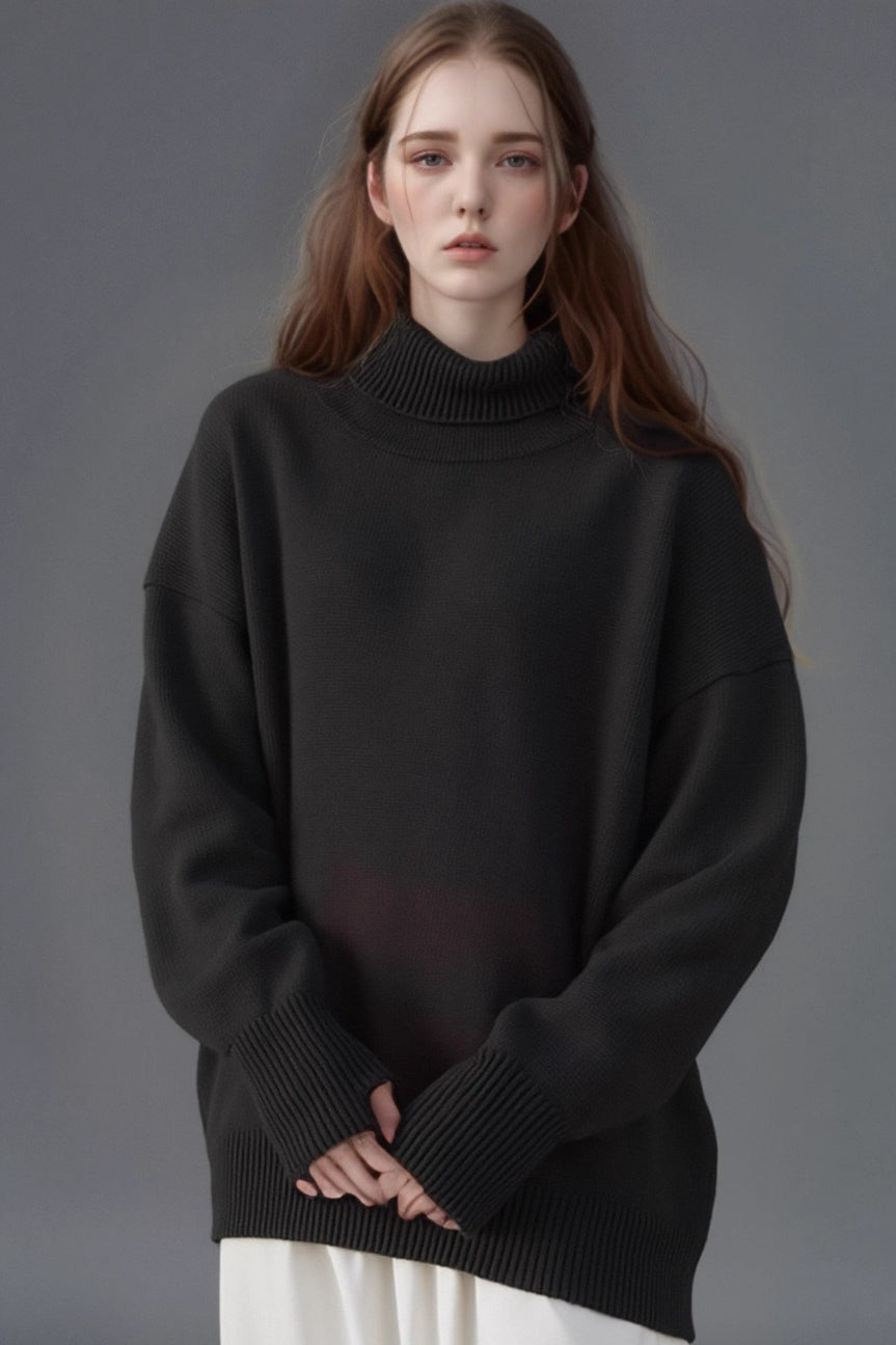 Solid High Neck Loose Knit Sweater