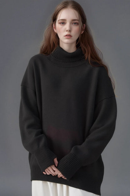 Solid High Neck Loose Knit Sweater