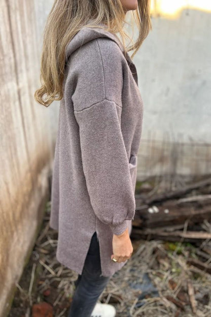 Solid Color Casual Woolen Pocket Hooded Jacket