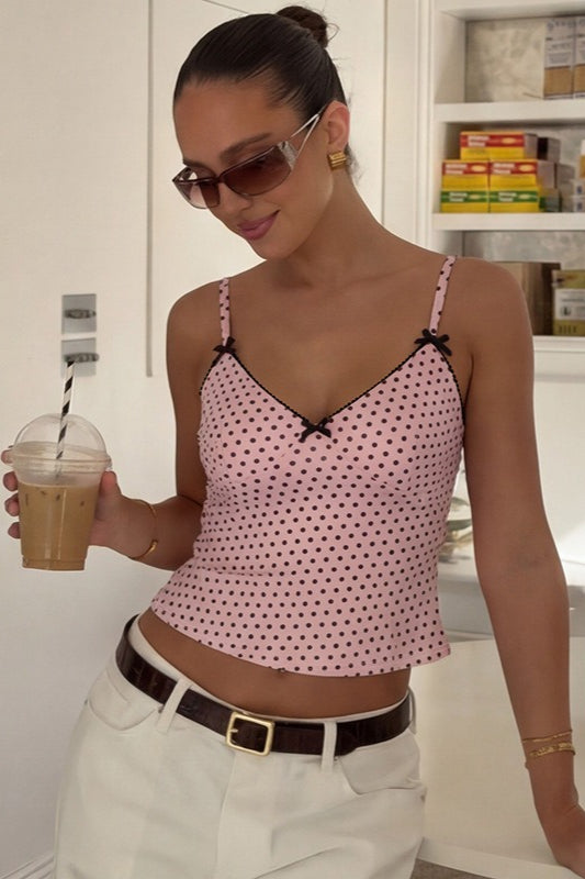 Cute Polka Dot Bow Detail Cami