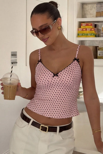 Cute Polka Dot Bow Detail Cami