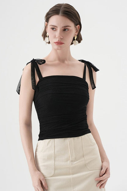 Polka Dot Halter Cropped Ruched Tie Front Tank Top
