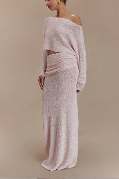 Ribbed Knit Off Shoulder Maxi Skirt Set