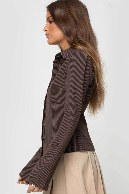 Covered Button Polo Stripe Blouse