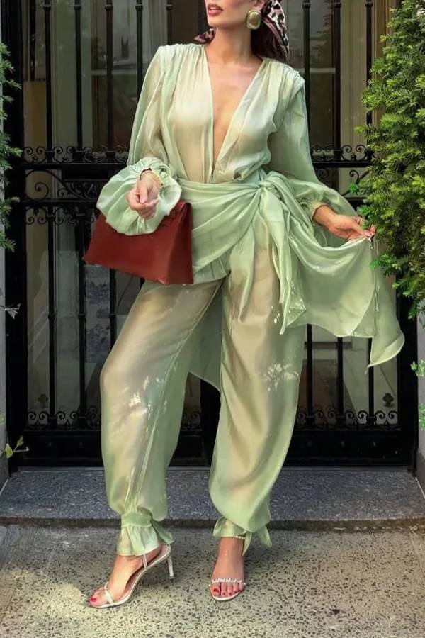Lightweight Sheer Organza Fabric High Rise Scarf Bloomer Pants