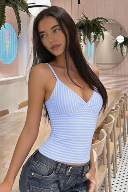 Striped V-Neck Fitted Cami Top