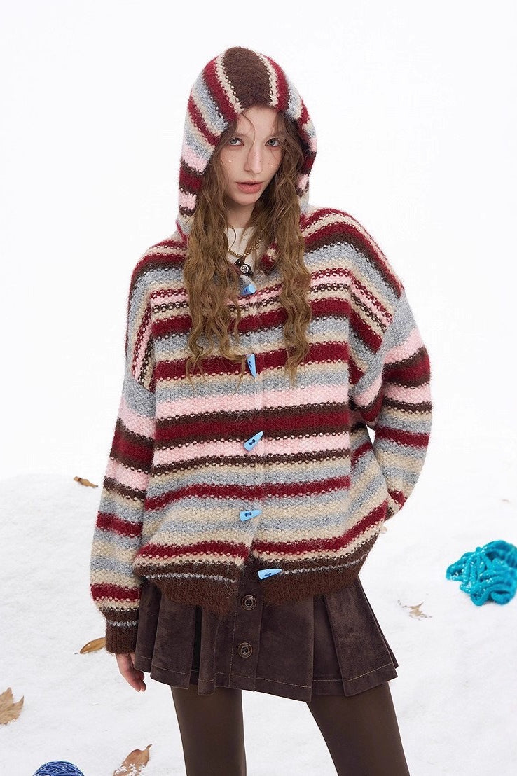 Rainbow Stripe Toggle Hooded Sweater