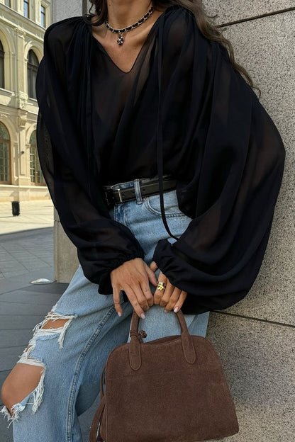 Sheer Tie Detail Blouse