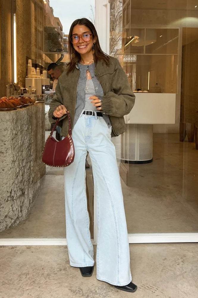 Suede Lapel Single-Breasted Jacket