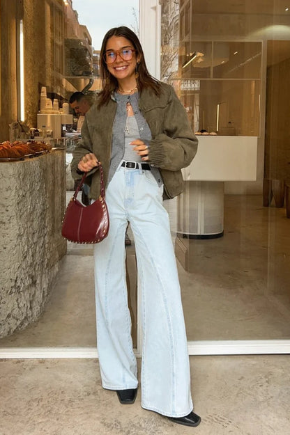 Suede Lapel Single-Breasted Jacket