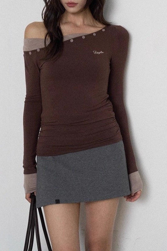 Color Block One Shoulder Knit Top