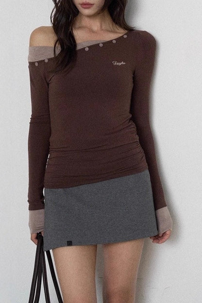 Color Block One Shoulder Knit Top