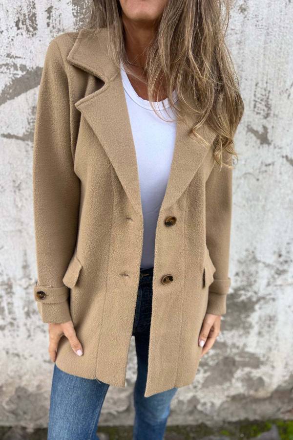 Lapel Cuff‑Button Short Woolen Coat