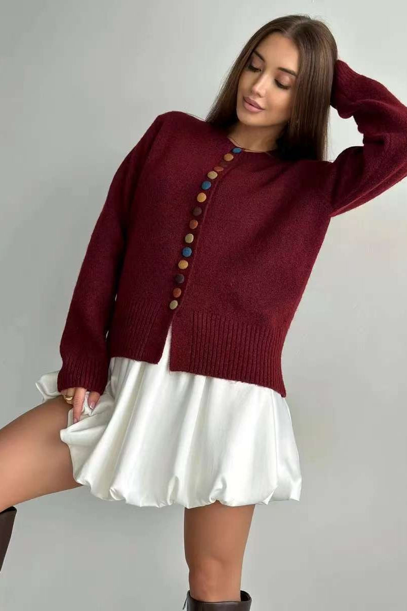 Color Button Knit Cardigan Sweater
