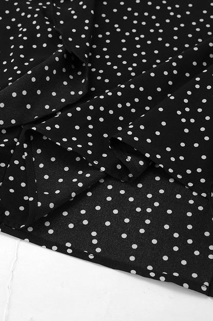 Polka Dot Deep V-Neck Long Sleeve Tiered Ruffle Maxi Dress