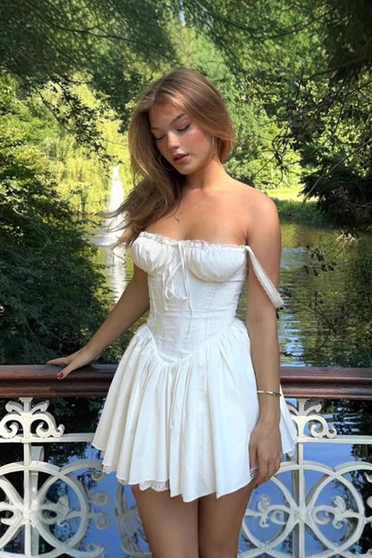 French Deep V Corset Slip Graduation Party Dress