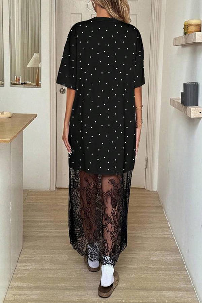 Leopard Print / Polka Dot Patchwork Lace Hem T-Shirt Dress