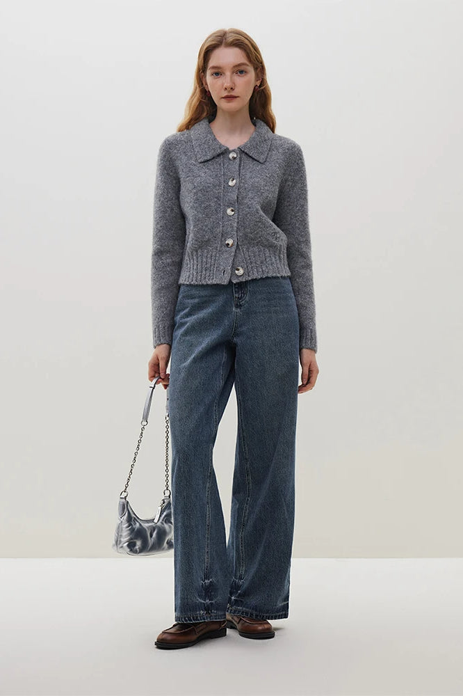 Wool Polo Neck Button Cardigan