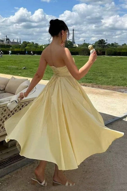 Romantic Bow Boned Strapless Slim Solid Prom Dress