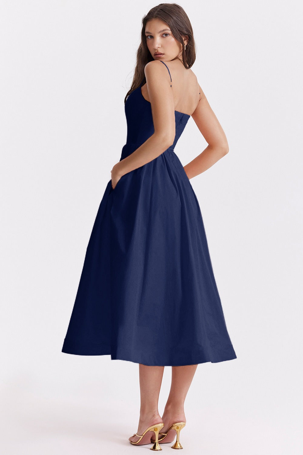 Solid Sexy Backless Spaghetti Strap Swing Prom Dress