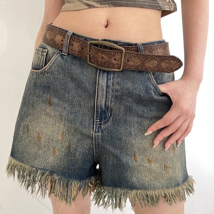 Vintage Embossed Leather Waist Belt