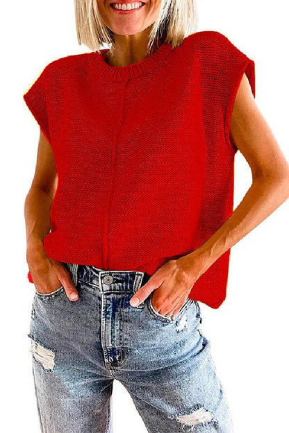 Crewneck Cap Sleeves Pullover Sweater