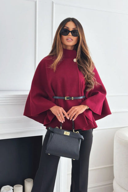 Tailored Wool Blend Belted Cape Coat