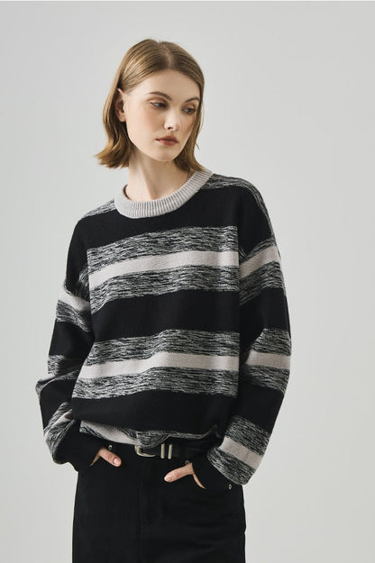 Loose Fit Round Neck Striped Sweater