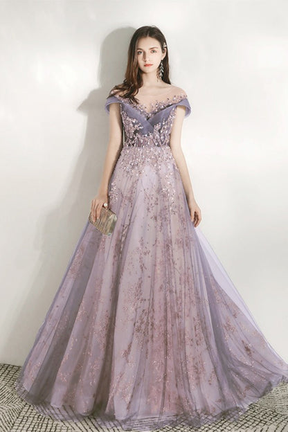 V Neck Beaded Ball Gown Prom Dress