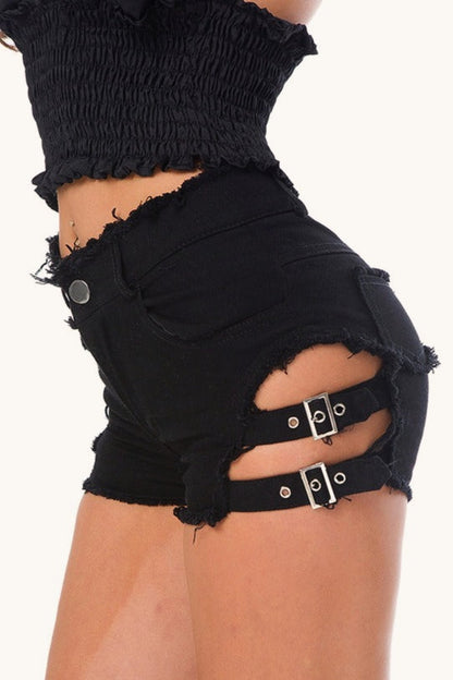 High Waist Distressed Slim Fit Denim Shorts