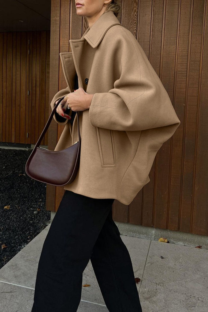 Brown Wool Blend Batwing Coat