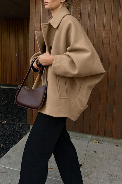 Brown Wool Blend Batwing Coat