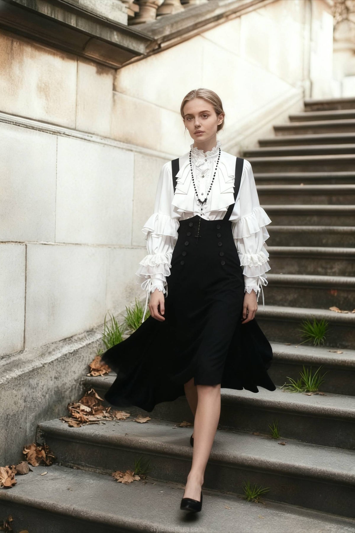 Dark Frill Batwing Sleeve Top