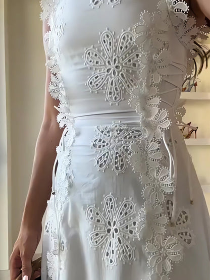 Lace Floral Etch Tie-strap Maxi