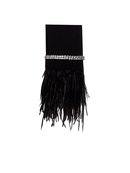 Quilla Black Feather Crystal Graceful Sleeve Backless Blazer Dress