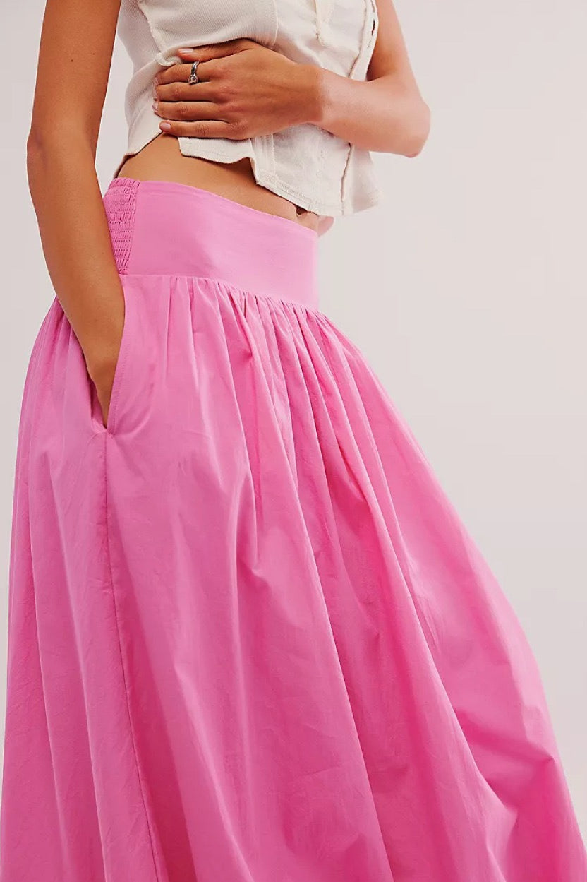 Pocket Smocked Elastic Waist Lantern Skirt