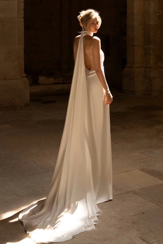 Elegant Halter Neck Cathedral Train Prom Dress