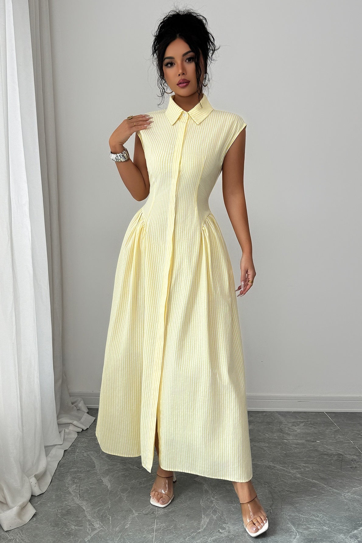 Sleeveless Button Front Open Design Maxi Dress