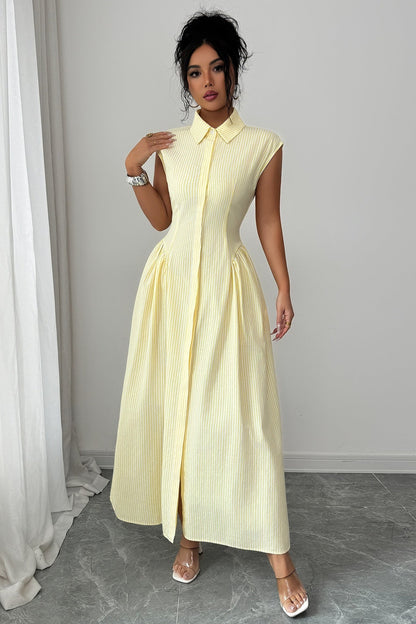Sleeveless Button Front Open Design Maxi Dress