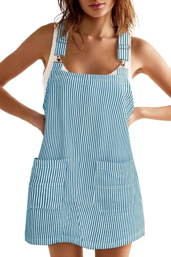Women's Summer Adjustable Strap Striped Overall Dress