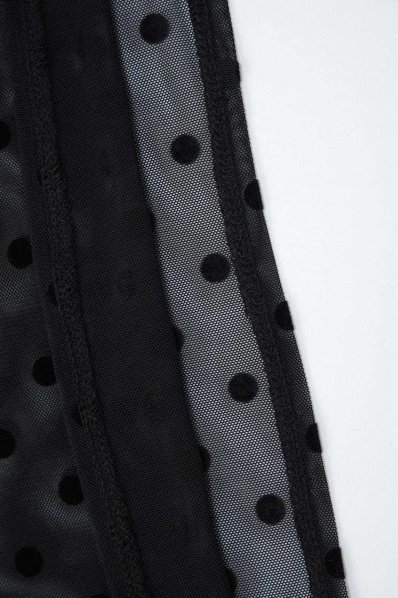 Polka Dot Mesh Halter Sheer Midi Skirt Set