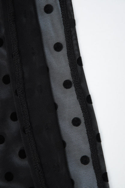 Polka Dot Mesh Halter Sheer Midi Skirt Set